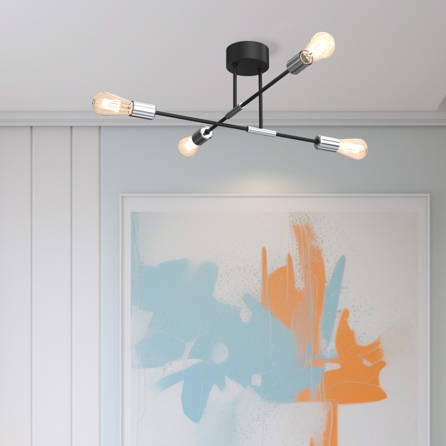 Lámpara colgante FLAME 4xE27/60W/230V negro/cromo brillante