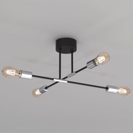 Lámpara colgante FLAME 4xE27/60W/230V negro/cromo brillante