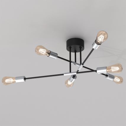 Lámpara colgante FLAME 6xE27/60W/230V negro/cromo brillante