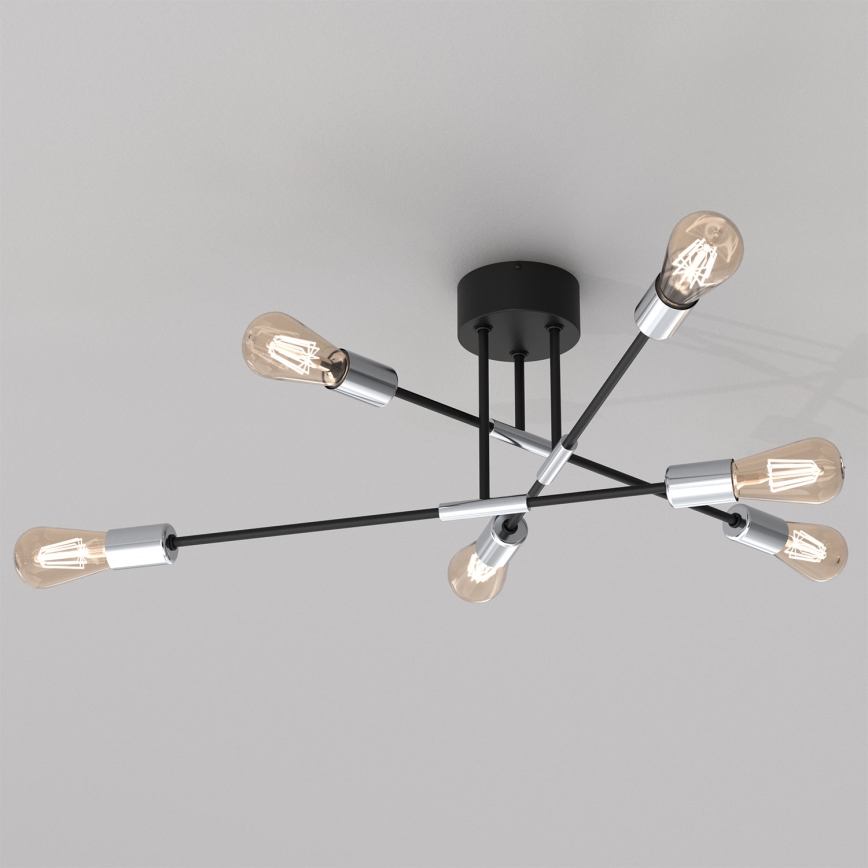 Lámpara colgante FLAME 6xE27/60W/230V negro/cromo brillante