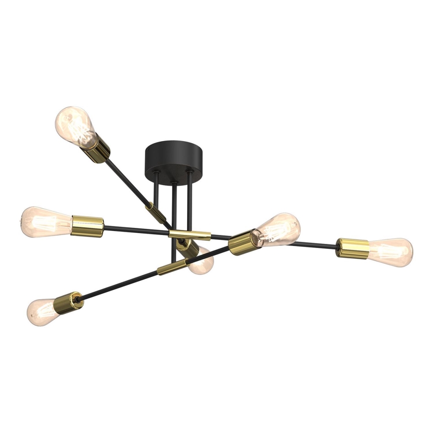 Lámpara colgante FLAME 6xE27/60W/230V negro/dorado