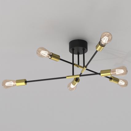 Lámpara colgante FLAME 6xE27/60W/230V negro/dorado