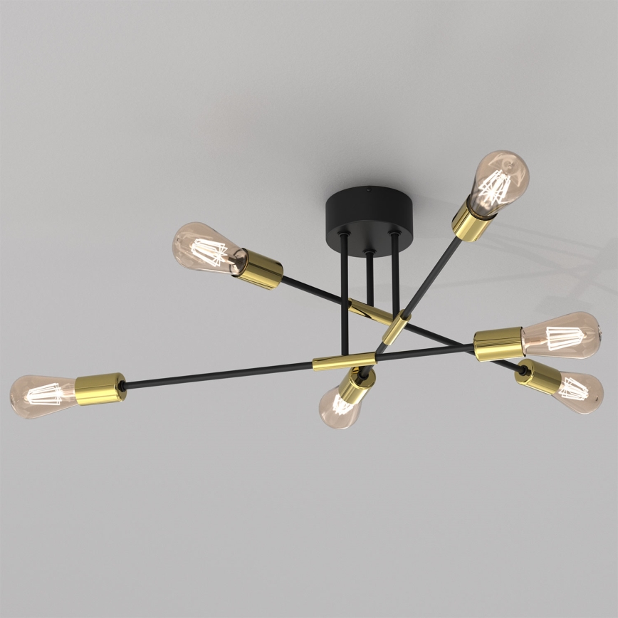 Lámpara colgante FLAME 6xE27/60W/230V negro/dorado