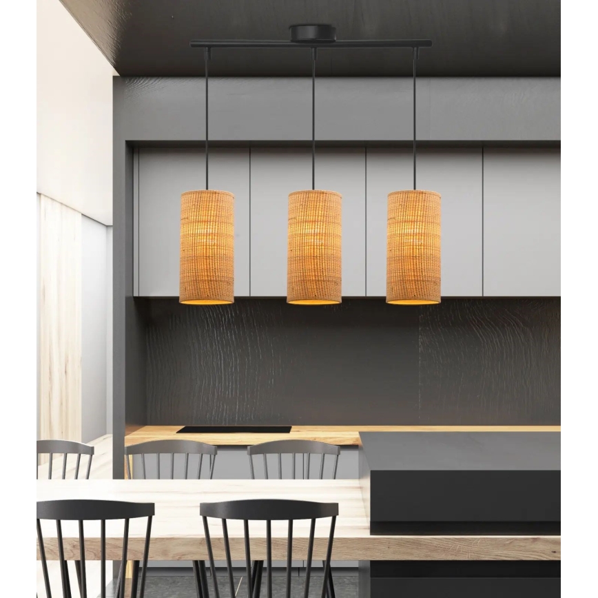 Lámpara colgante FLERI 3xE27/60W/230V ratán