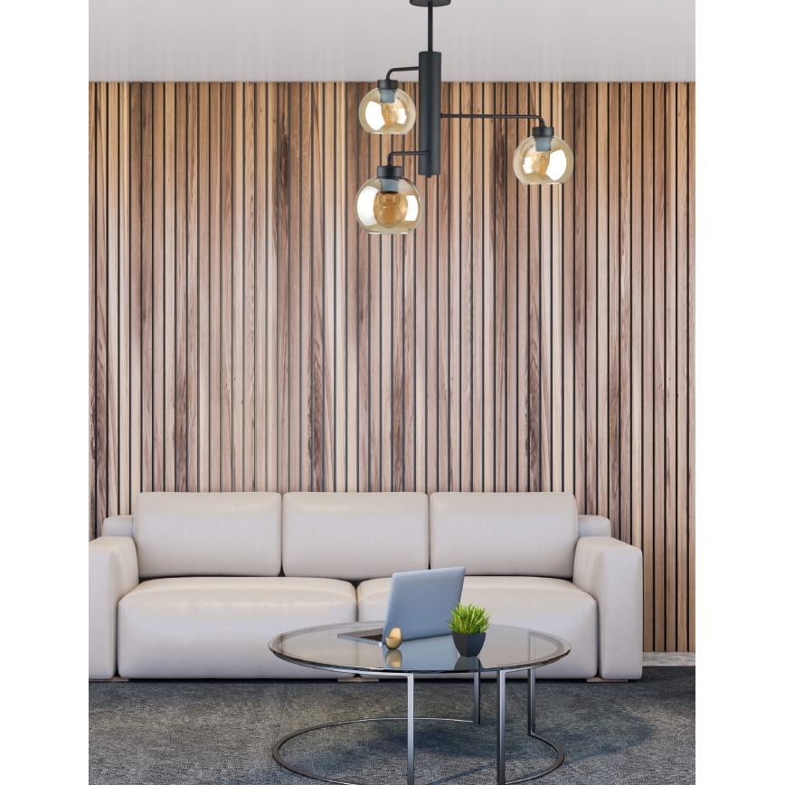 Lámpara colgante FLEX 3xE27/60W/230V negro/beige ahumado