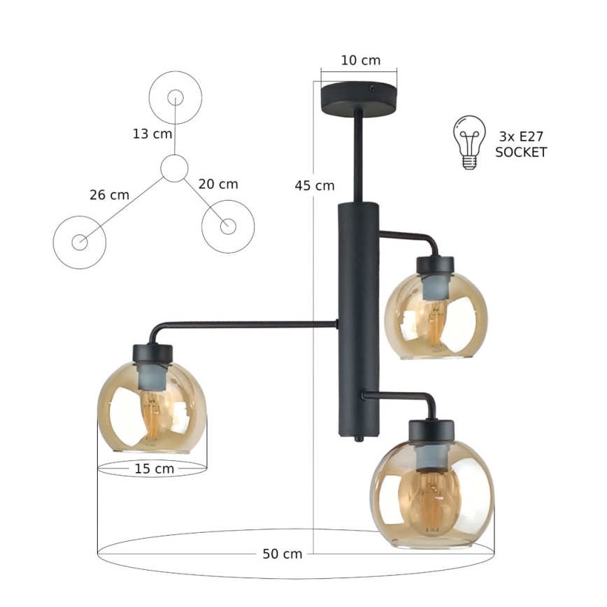 Lámpara colgante FLEX 3xE27/60W/230V negro/beige ahumado