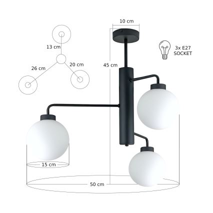 Lámpara colgante FLEX 3xE27/60W/230V negro/blanco