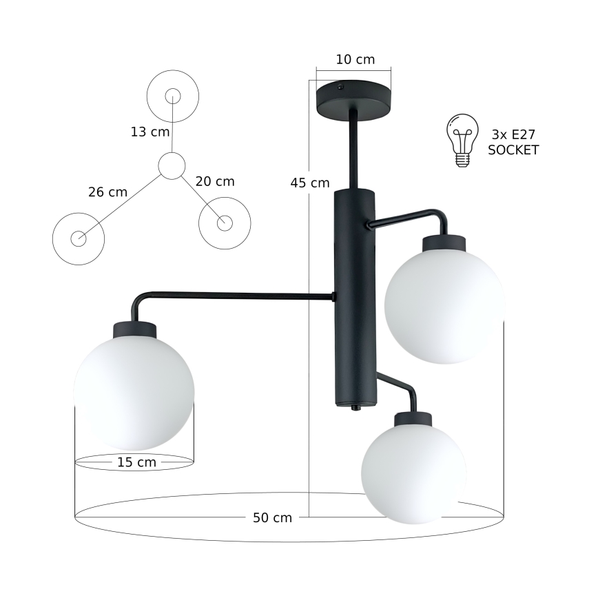 Lámpara colgante FLEX 3xE27/60W/230V negro/blanco