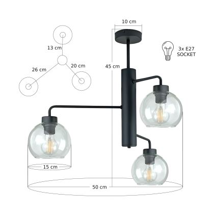 Lámpara colgante FLEX 3xE27/60W/230V negro/transparente