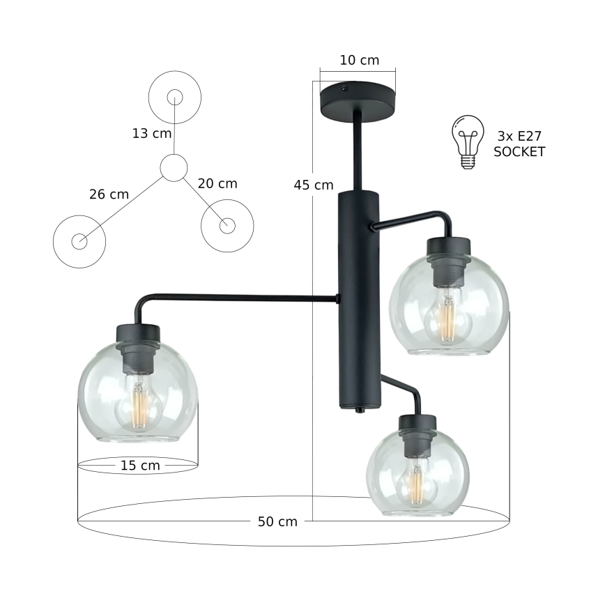Lámpara colgante FLEX 3xE27/60W/230V negro/transparente
