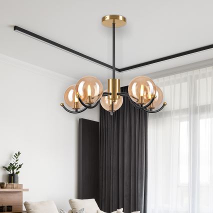 Lámpara colgante GEORGIA 5xG9/5W/230V dorado/beige ahumado