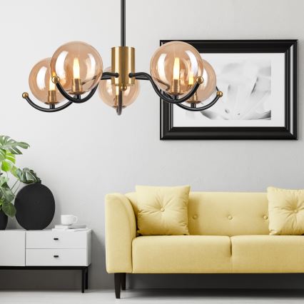 Lámpara colgante GEORGIA 5xG9/5W/230V dorado/beige ahumado