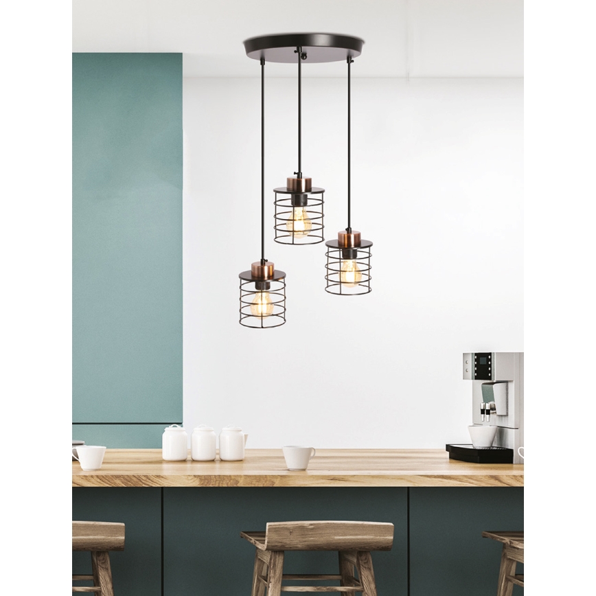 Lámpara colgante GLOB 3xE27/40W/230V negro