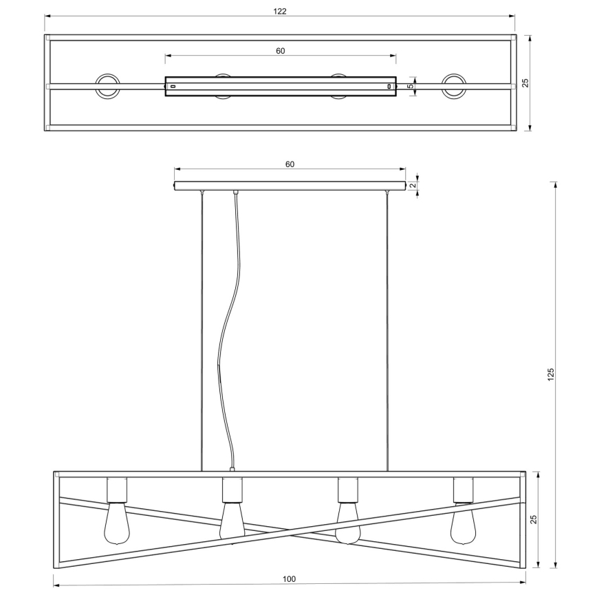 Lámpara colgante con cable GOTE 4xE27/60W/230V
