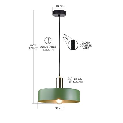 Lámpara colgante HAKI 1xE27/60W/230V Verde/negro/cromo brillante