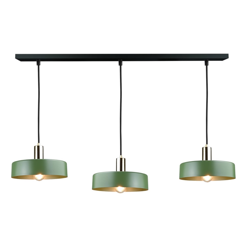 Lámpara colgante HAKI 3xE27/60W/230V Verde/negro/cromo brillante