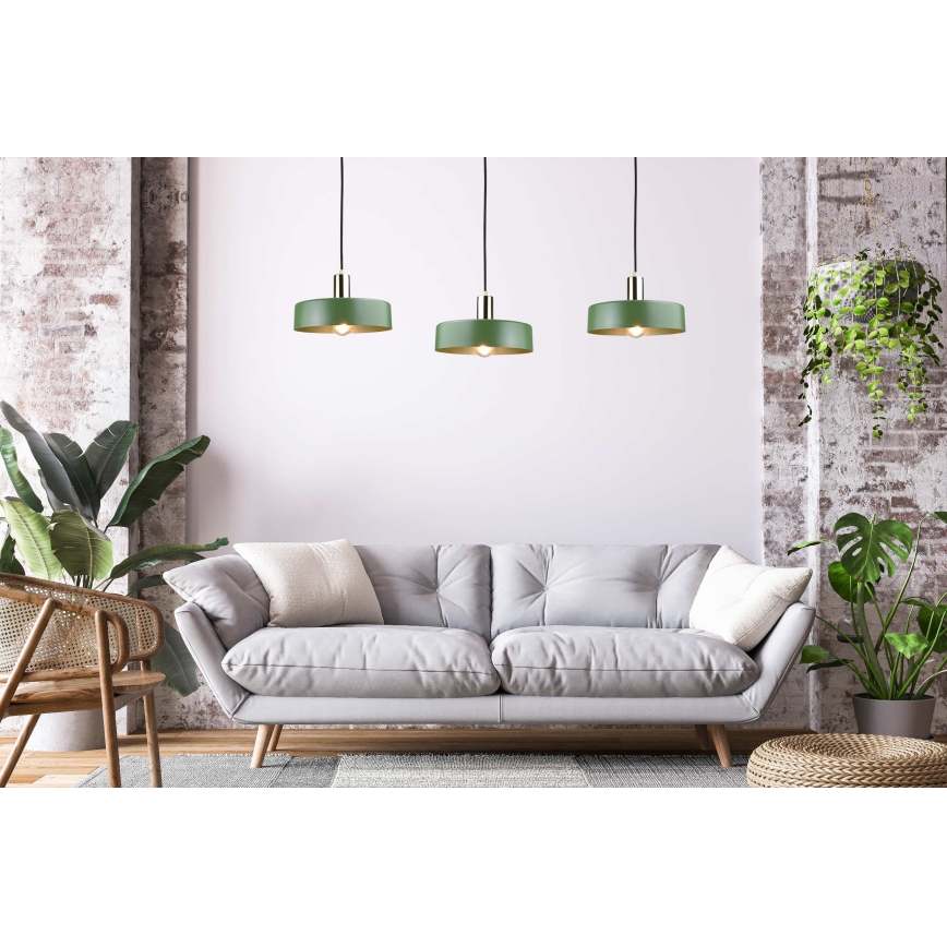 Lámpara colgante HAKI 3xE27/60W/230V Verde/negro/cromo brillante