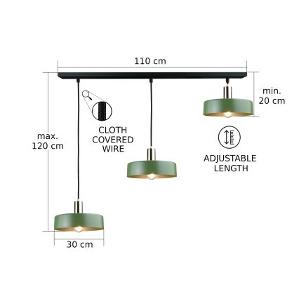 Lámpara colgante HAKI 3xE27/60W/230V Verde/negro/cromo brillante