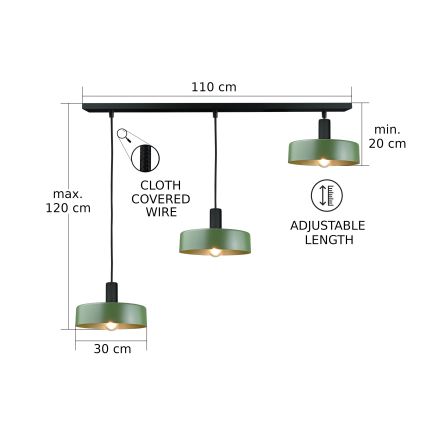 Lámpara colgante HAKI 3xE27/60W/230V Verde/negro