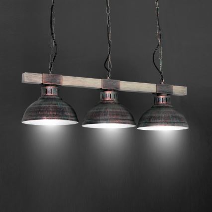 Lámpara colgante HAKON 3xE27/60W/230V pátina