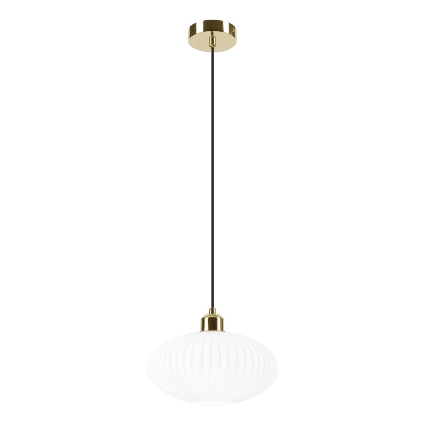Lámpara colgante HARMA 1xE27/15W/230V diá. 25 cm blanco/dorado