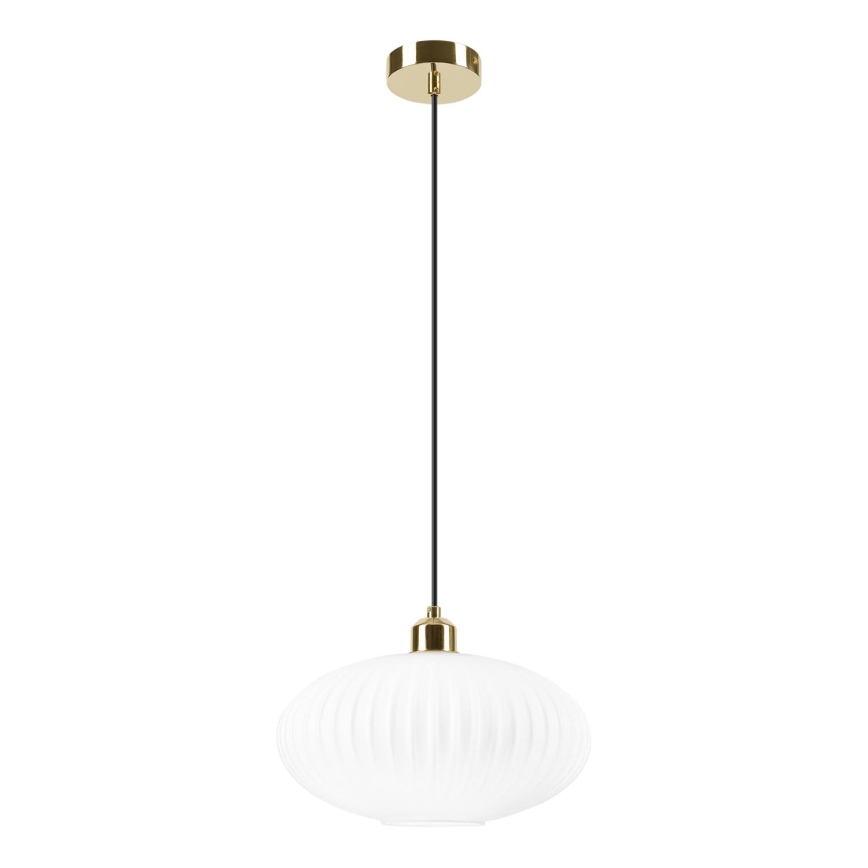 Lámpara colgante HARMA 1xE27/15W/230V diá. 30 cm blanco/dorado