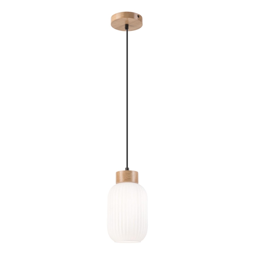 Lámpara colgante HARMONY 1xE27/15W/230V diá. 14 cm blanco/roble