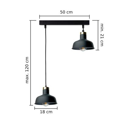 Lámpara colgante HEBE 2xE27/60W/230V negro