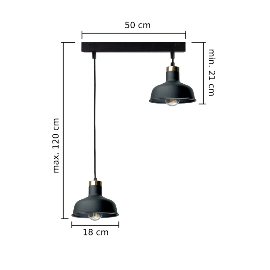 Lámpara colgante HEBE 2xE27/60W/230V negro