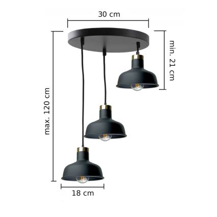 Lámpara colgante HEBE 3xE27/60W/230V negro