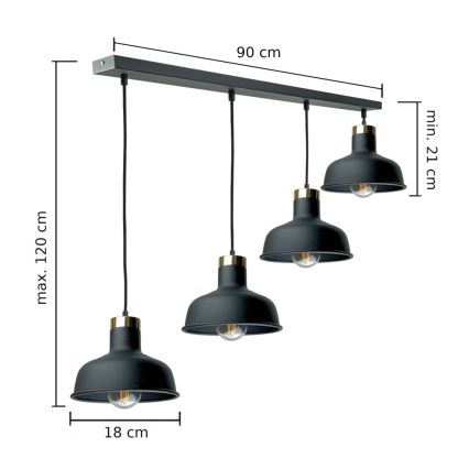 Lámpara colgante HEBE 4xE27/60W/230V negro