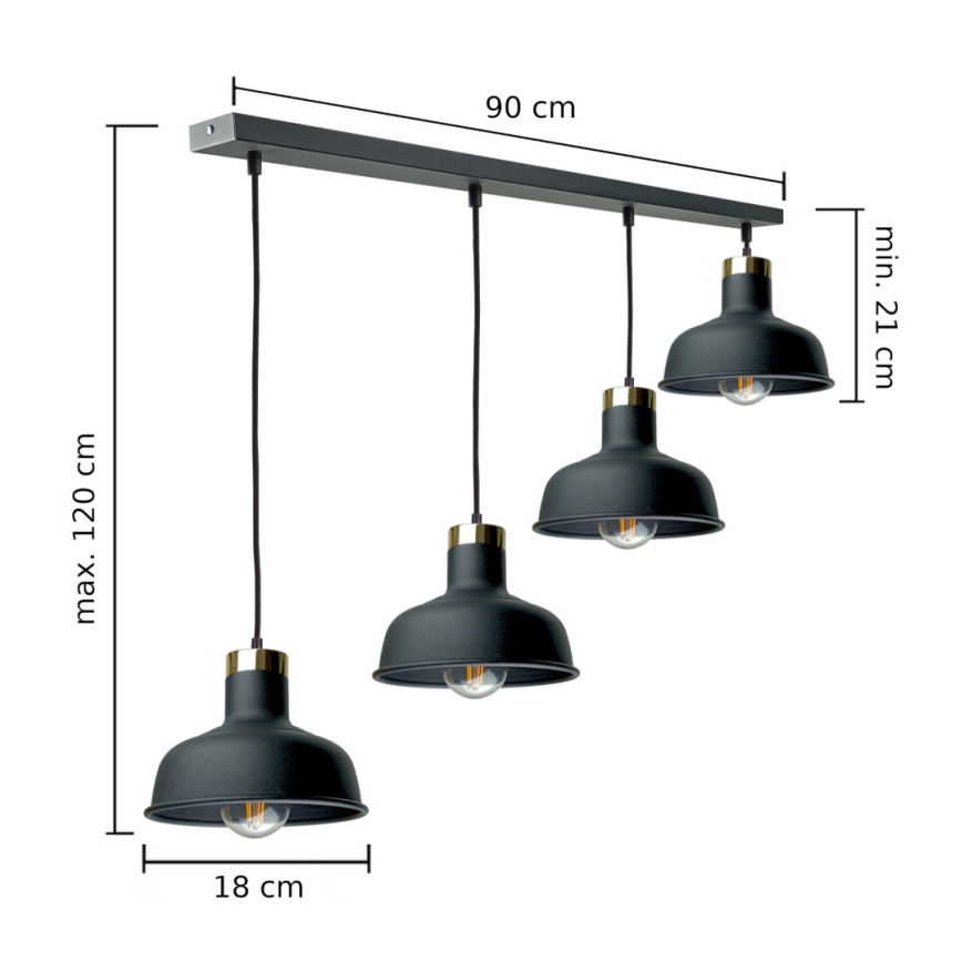 Lámpara colgante HEBE 4xE27/60W/230V negro