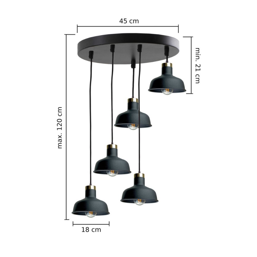 Lámpara colgante HEBE 5xE27/60W/230V negro