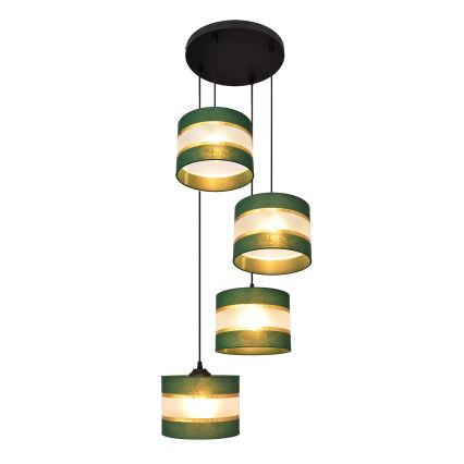 Lámpara colgante HELEN 4xE27/15W/230V verde/dorado