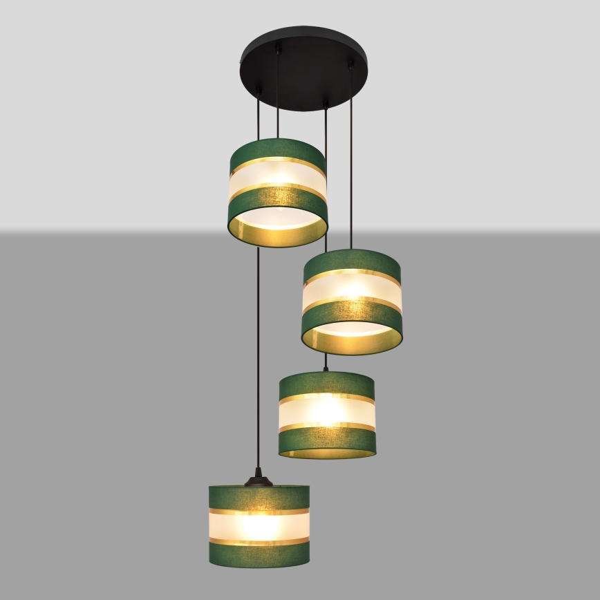 Lámpara colgante HELEN 4xE27/15W/230V verde/dorado