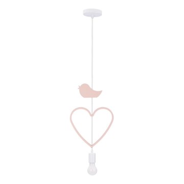 Lámpara colgante infantil con cable HEART 1xE27/20W/230V rosa/blanco