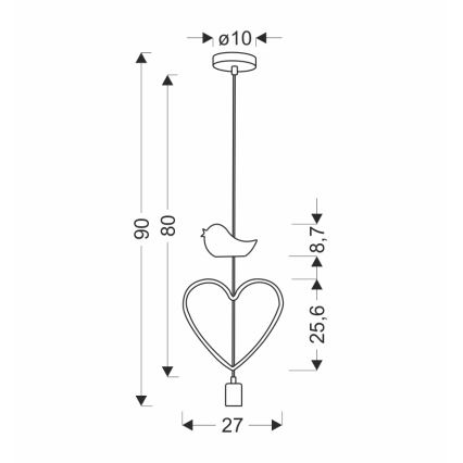 Lámpara colgante infantil con cable HEART 1xE27/20W/230V rosa/blanco