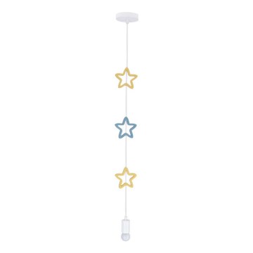 Lámpara colgante infantil con cable STARS 1xE27/20W/230V amarillo/azul/blanco