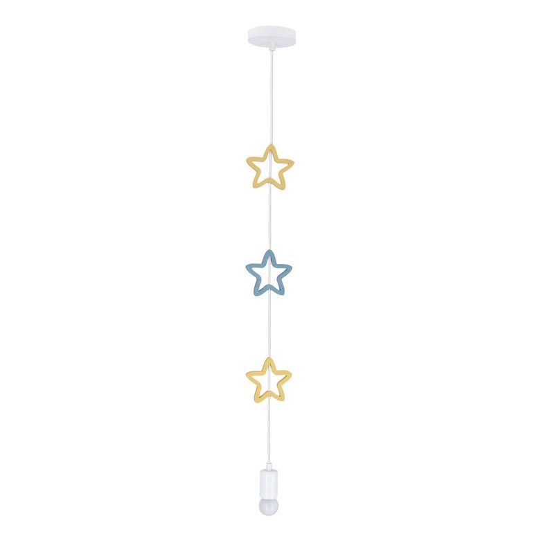 Lámpara colgante infantil con cable STARS 1xE27/20W/230V amarillo/azul/blanco