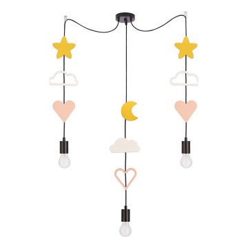Lámpara colgante infantil con cable TRIO 3xE27/20W/230V amarillo/blanco/rosa
