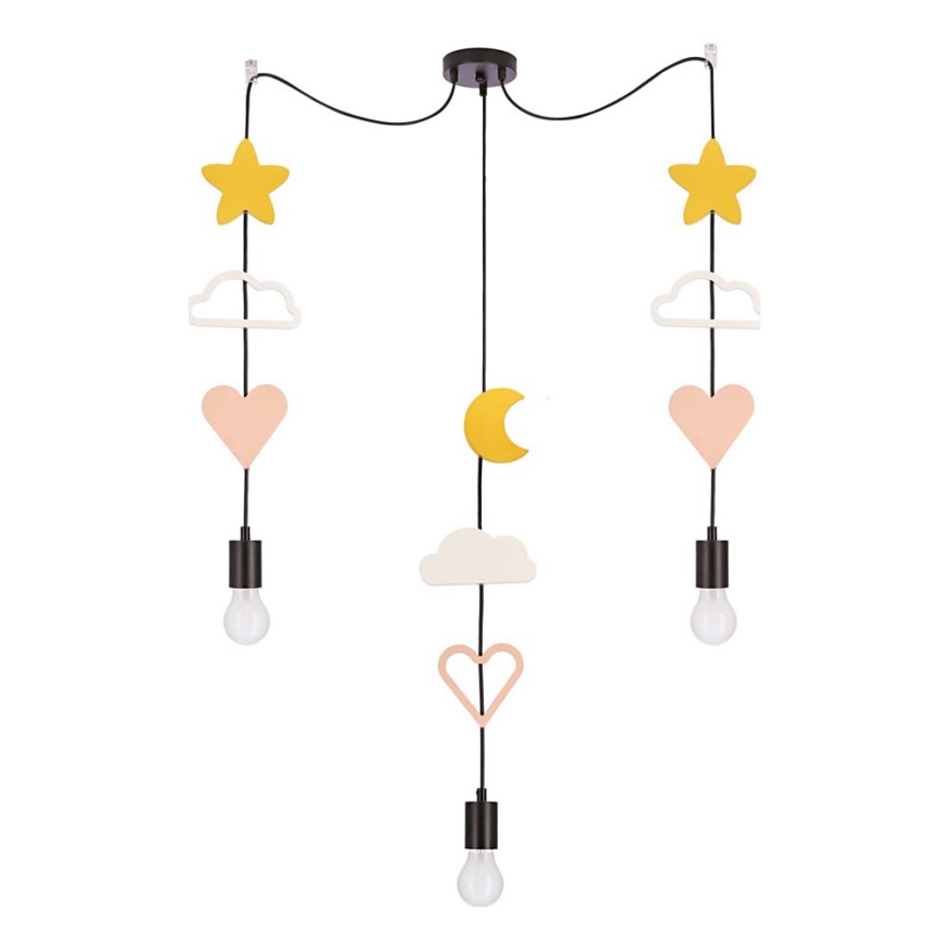 Lámpara colgante infantil con cable TRIO 3xE27/20W/230V amarillo/blanco/rosa