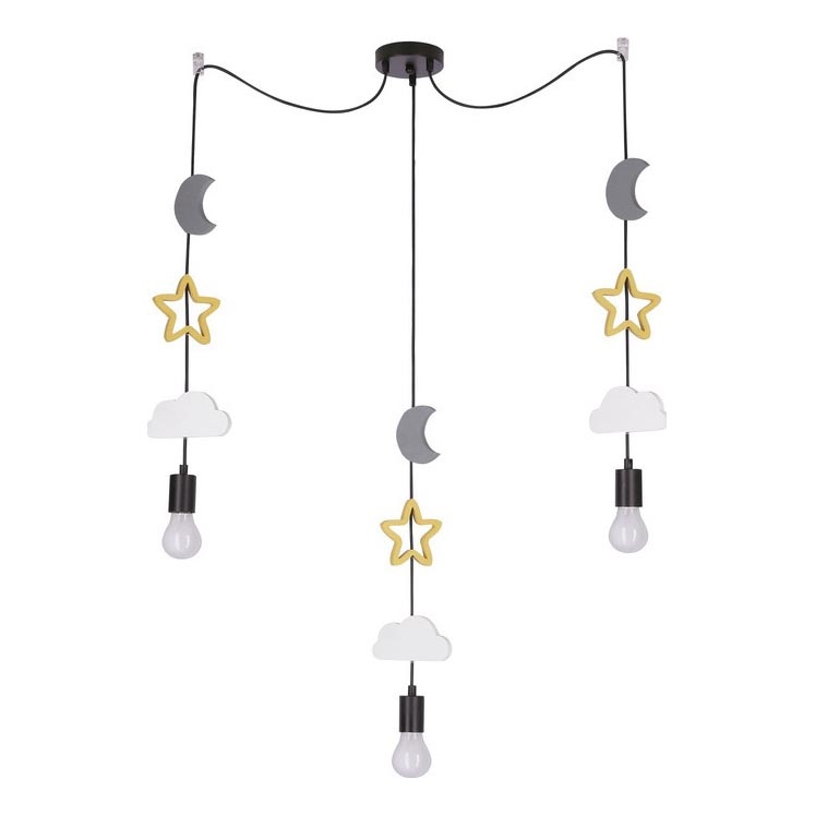 Lámpara colgante infantil con cable TRIO 3xE27/20W/230V gris/amarillo/blanco