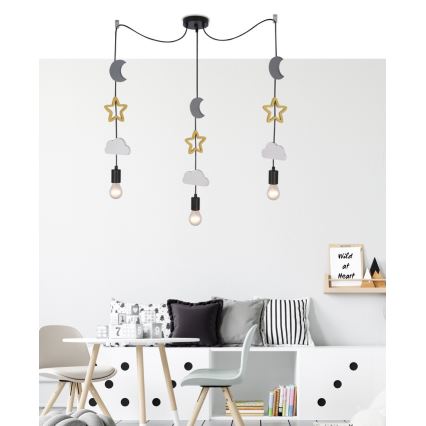 Lámpara colgante infantil con cable TRIO 3xE27/20W/230V gris/amarillo/blanco
