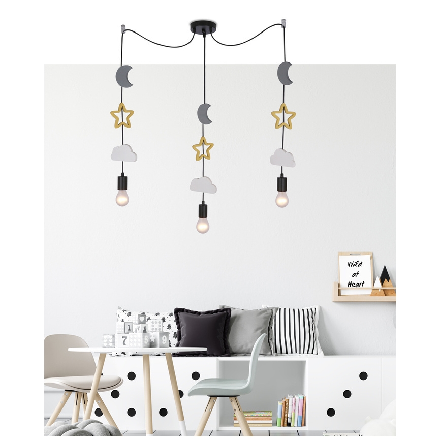 Lámpara colgante infantil con cable TRIO 3xE27/20W/230V gris/amarillo/blanco