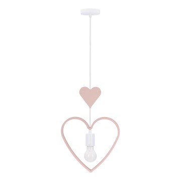 Lámpara colgante infantil HEART con cable 1xE27/20W/230V rosa/blanca