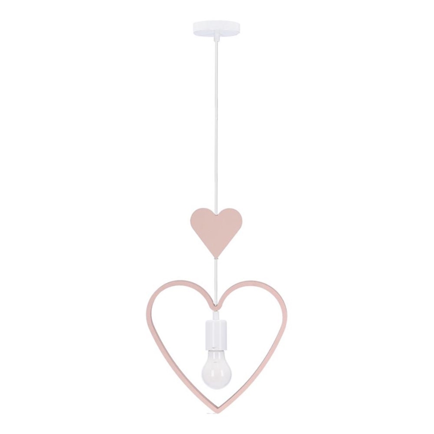 Lámpara colgante infantil HEART con cable 1xE27/20W/230V rosa/blanca