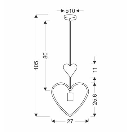 Lámpara colgante infantil HEART con cable 1xE27/20W/230V rosa/blanca