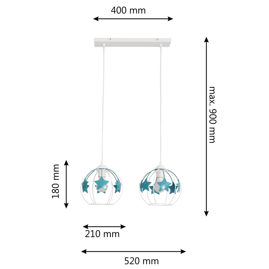 Lámpara colgante infantil STARS 2xE27/15W/230V turquesa/blanco