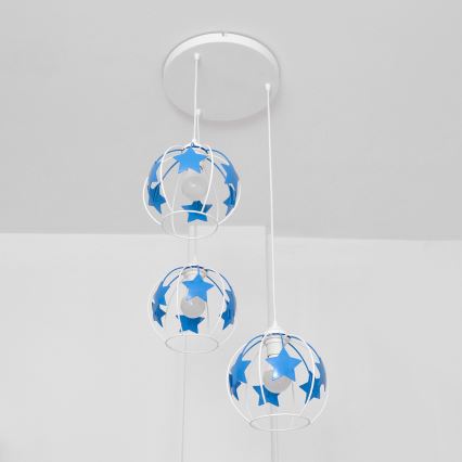 Lámpara colgante infantil STARS 3xE27/15W/230V azul/blanco