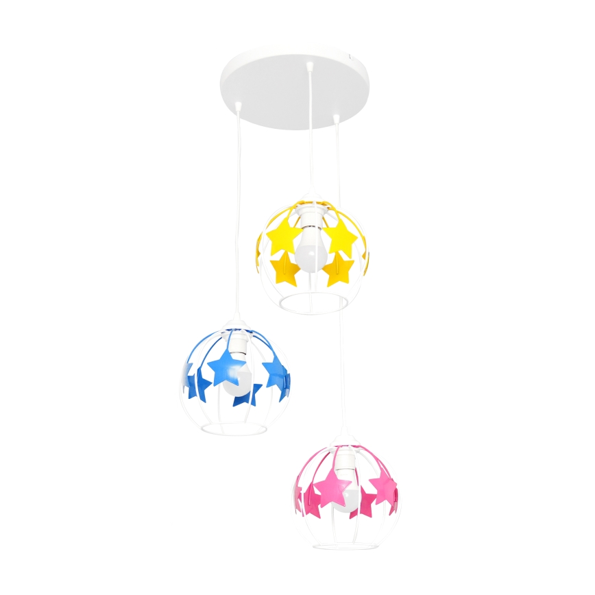 Lámpara colgante infantil STARS 3xE27/15W/230V azul/rosa/amarillo